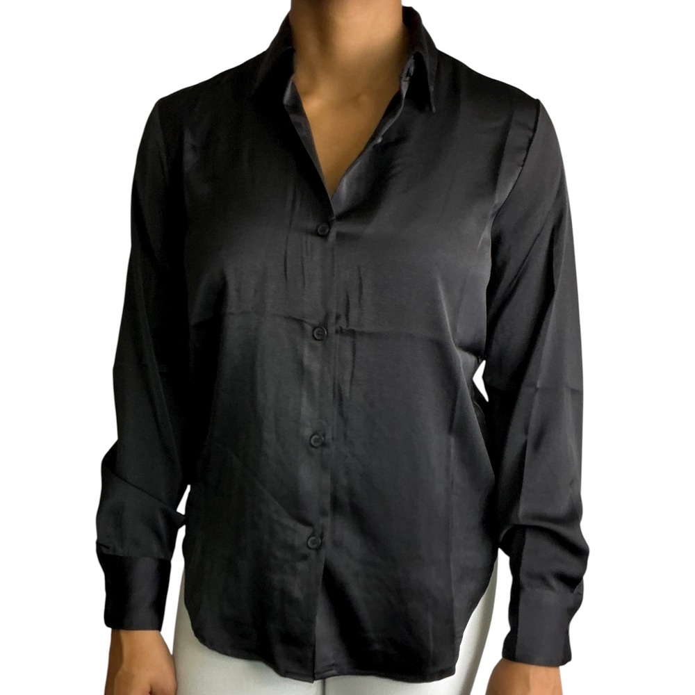Philosophy Satin Button Up Long Sleeve Collared Blouse Top Career  Satin Feel XS